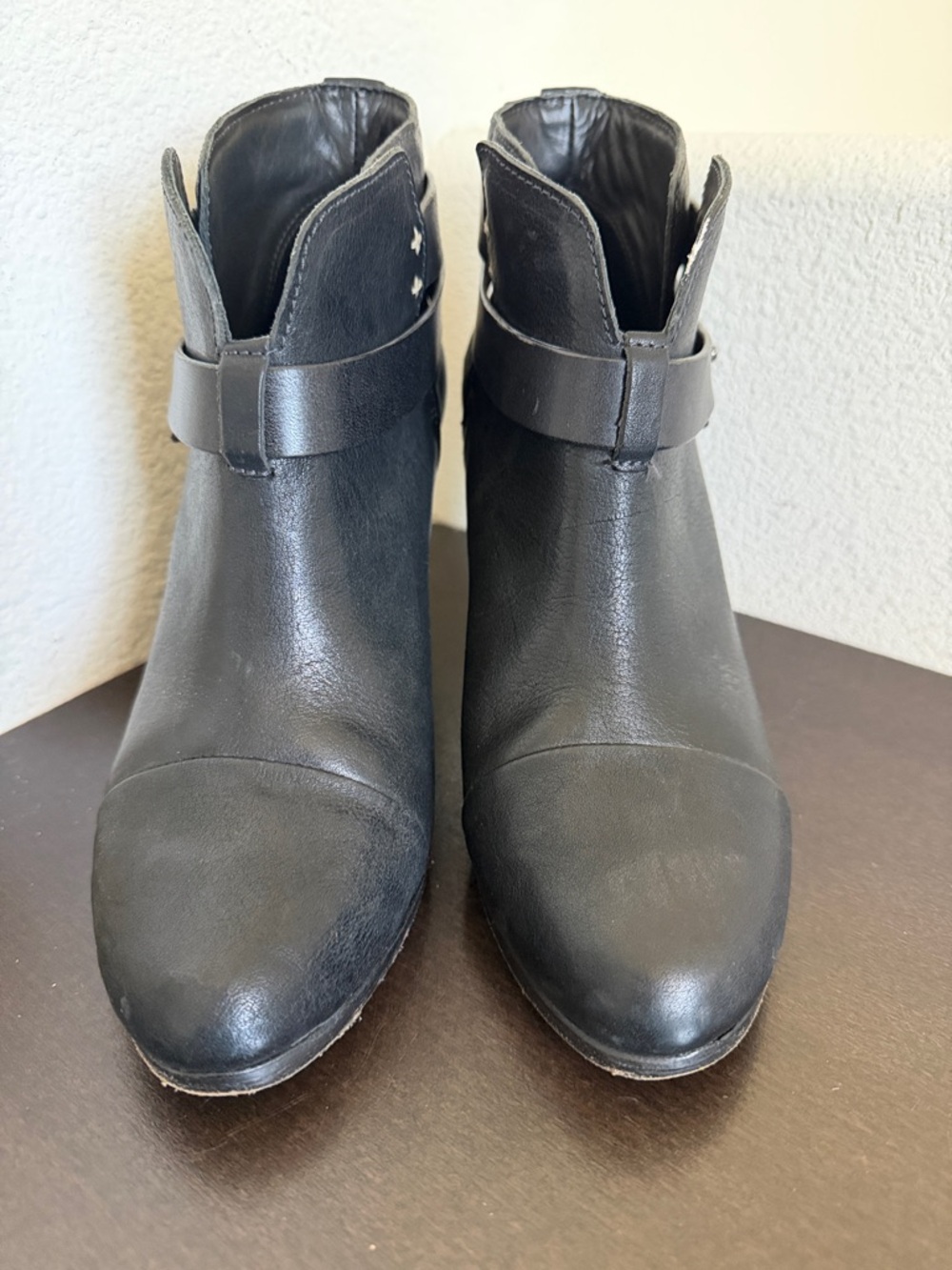 rag & bone Black Harrow Leather Ankle Booties with Suede Strap.